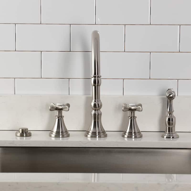 Kingston Brass Essex Double-Handle Wall-Mount Pre-Rinse Bridge Kitchen Faucet