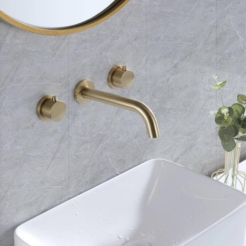 8 in W*8.23 D Solid Brass 2-Handle Wall Mounted Bathroom Sink Faucet
