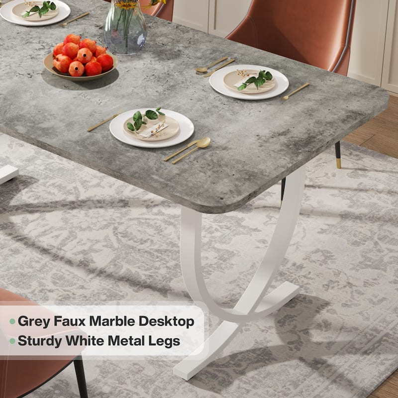 Rectangular Dining Table for 4 to 6, 63 Inch Modern Kitchen Table with Faux Marble Table Top and Metal Legs