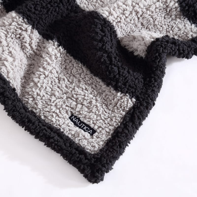 Nautica Lawndale Ultra Soft Plush Sherpa Striped Throw Blanket