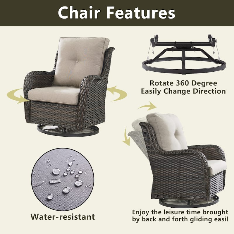 Patio Loveseat Sofa with Swivel Chair Ottoman Table