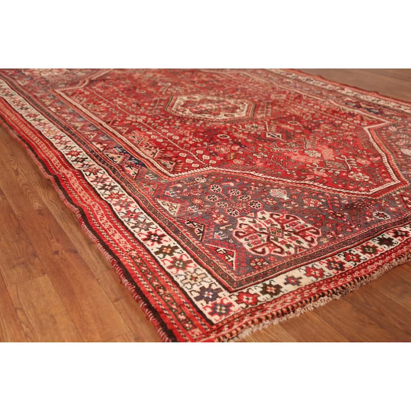 Geometric Abadeh Persian Area Vintage Rug Handmade Wool Carpet - 5'11" x 8'2" - 5'11" x 8'2" - Red