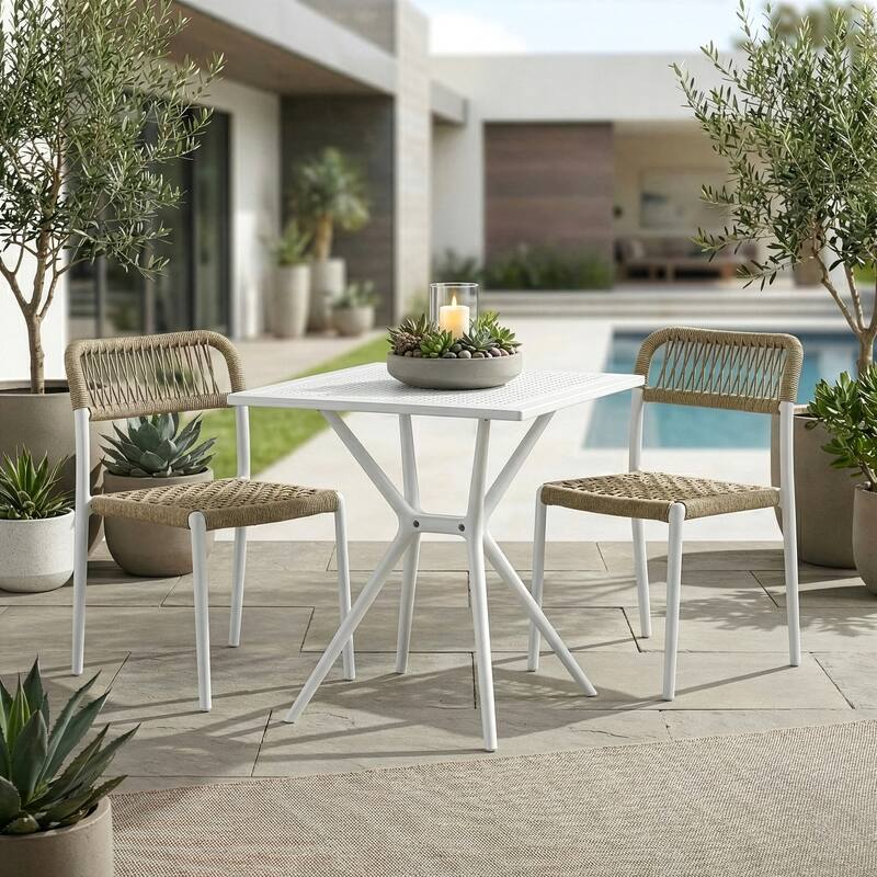 Belen Basma Beige White Outdoor Dining 2 Seats Set