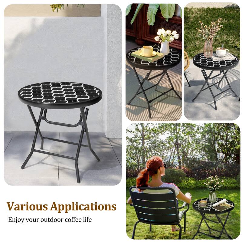 Outdoor Folding Tempered Glass Side Table Patio Bistro Coffee Table