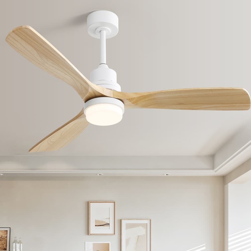 Sofucor 52 Inch White Ceiling Fan with Light and Remote,Soild Wood Blades - 52" with Integrated Light