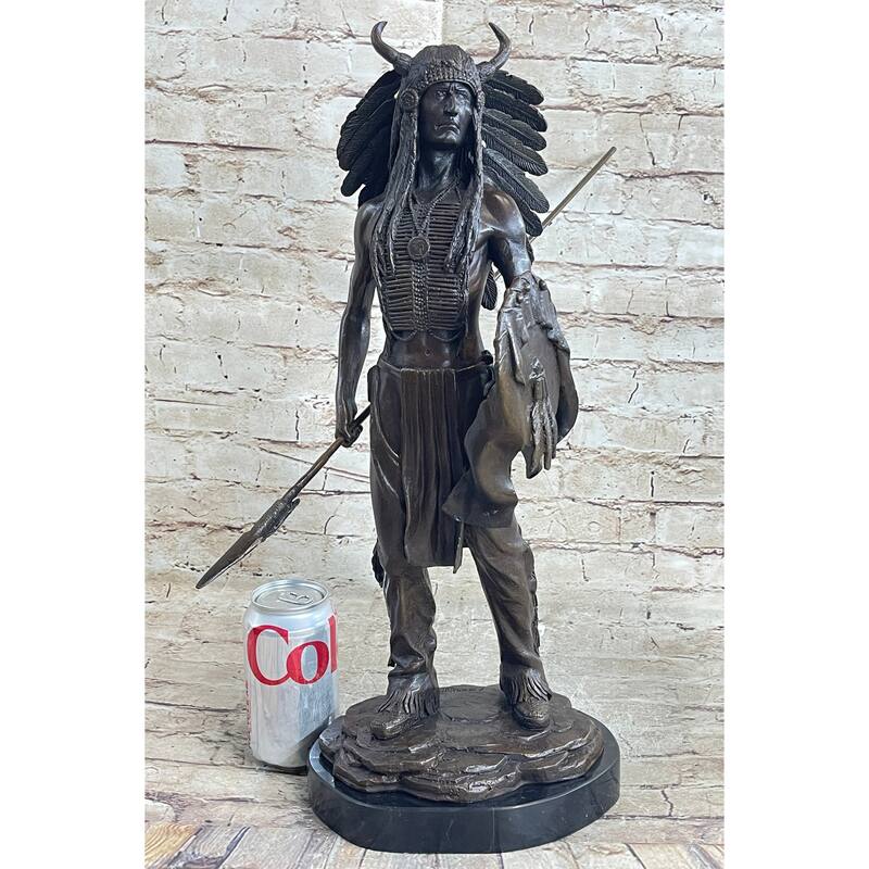 Native American Indian Warrior W/ War Bonnet Bronze Sculpture Statue By P. Manship