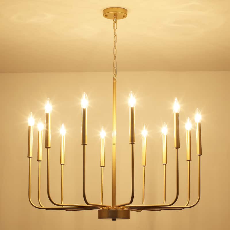 12-Light W32.08" x H70.07" Rustic Candle Chandelier for Dining Room Bedroom
