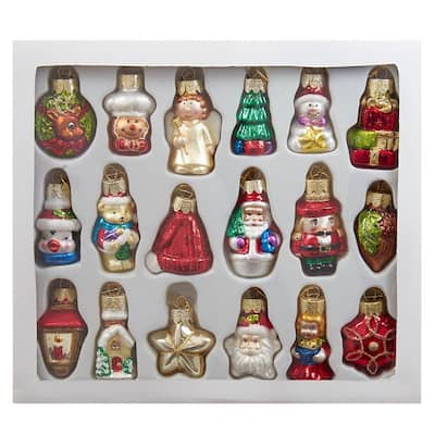 Kurt Adler 2-2.5-Inch Mini Christmas Shape Glass Ornaments, 18 Piece Set - N/A