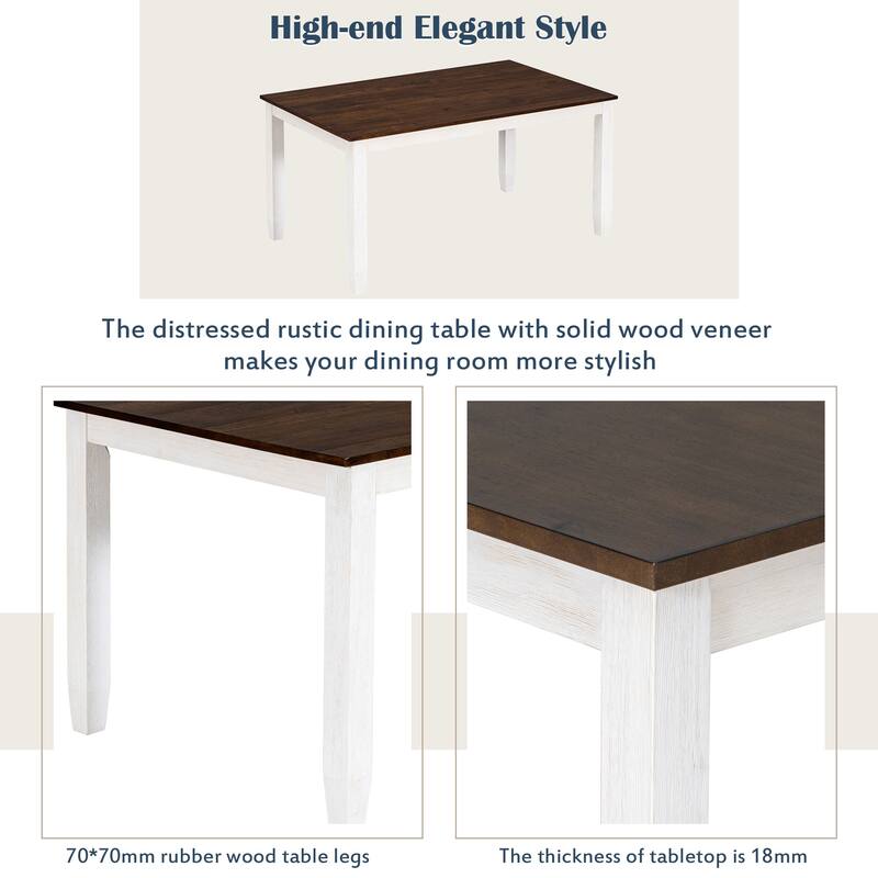 Rustic Style 6-Piece Dining Set with 4 Chairs and Bench