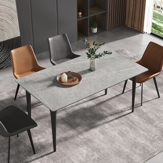 63'' Rectangular Modern Dining Table Grey Sintered Stone Tabletop with ...