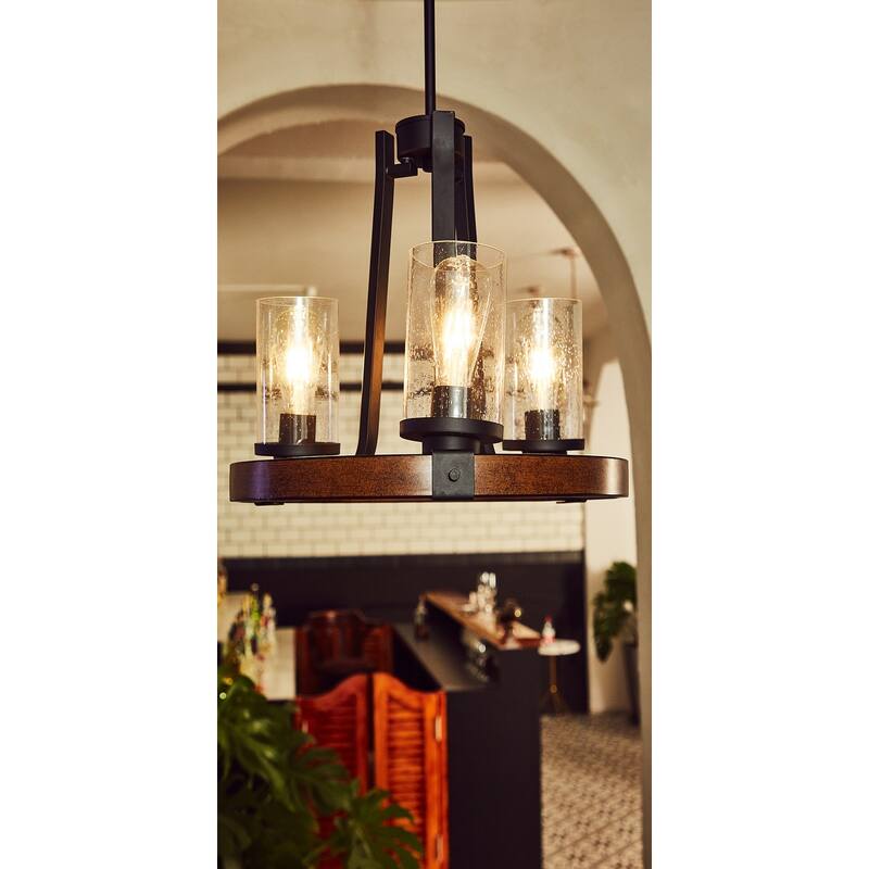 3 Light Shaded Wagon Wheel Chandelier - 18.95"x29"