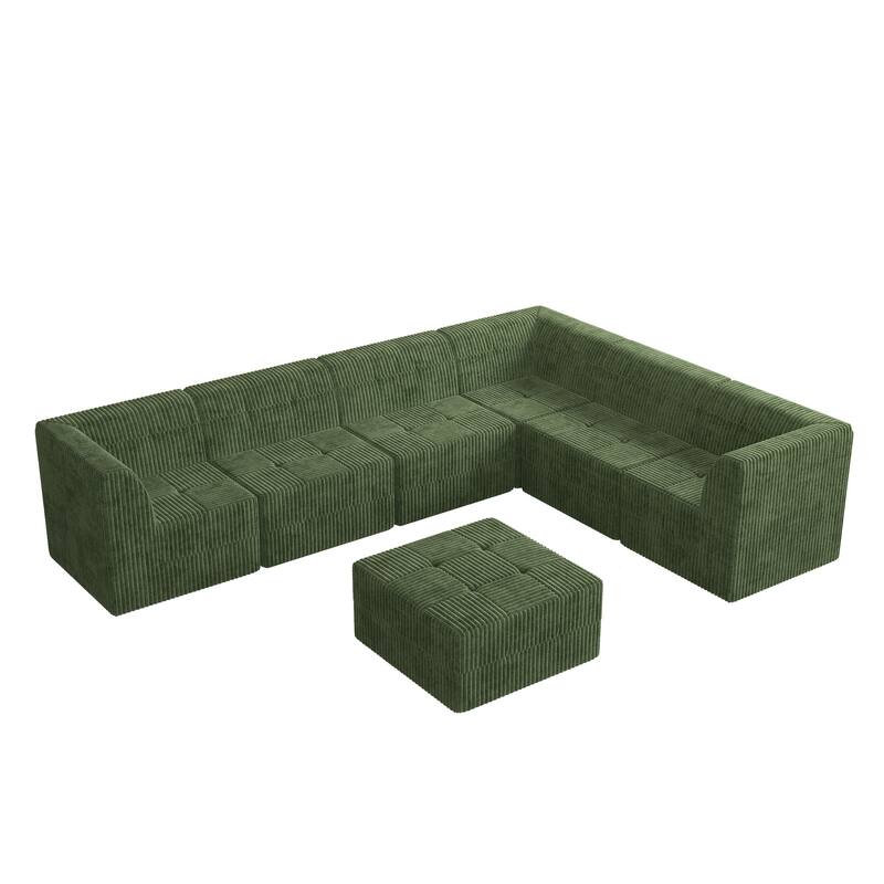 130.3" Corduroy L-Shaped Sectional Sofa with Sleeper Option