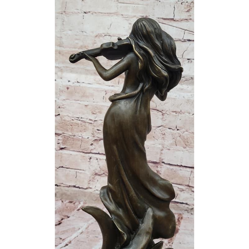 Bronze Violinist Statue – Graceful Female Musician Sculpture For Home Or Studio Decor