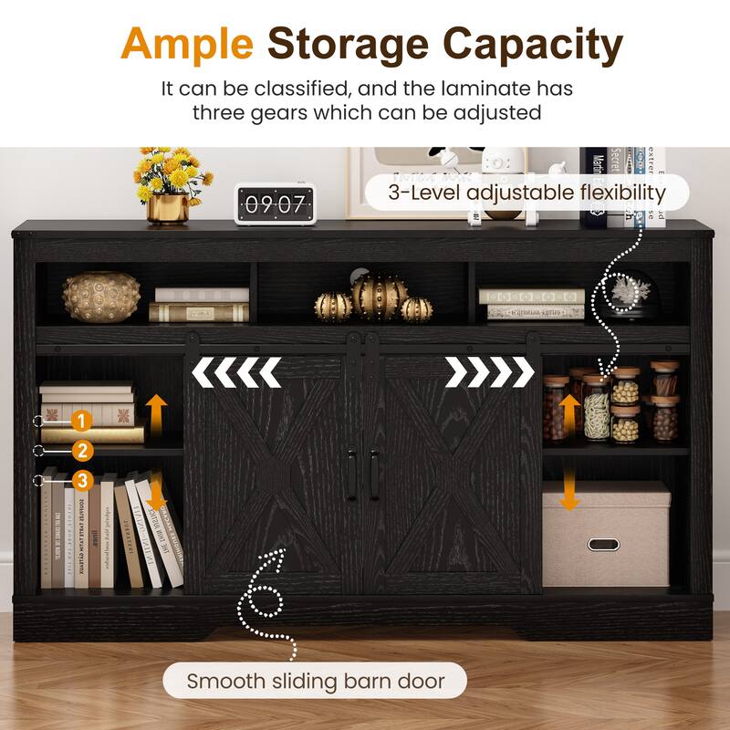 Farmhouse TV Stand for 65 inch TV with Sliding Barn Doors