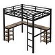 preview thumbnail 5 of 11, Black Full Size Metal Loft Bed with Desk and Shelves, Ladder and Guardrails, Vintage wood-colored desk