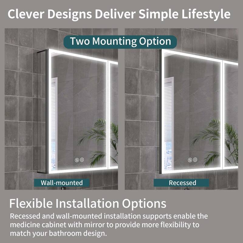 40" x 30" Lighted Medicine Cabinet with Mirror, Recessed Medicine Cabinets for Bathroom - 40" x 30"