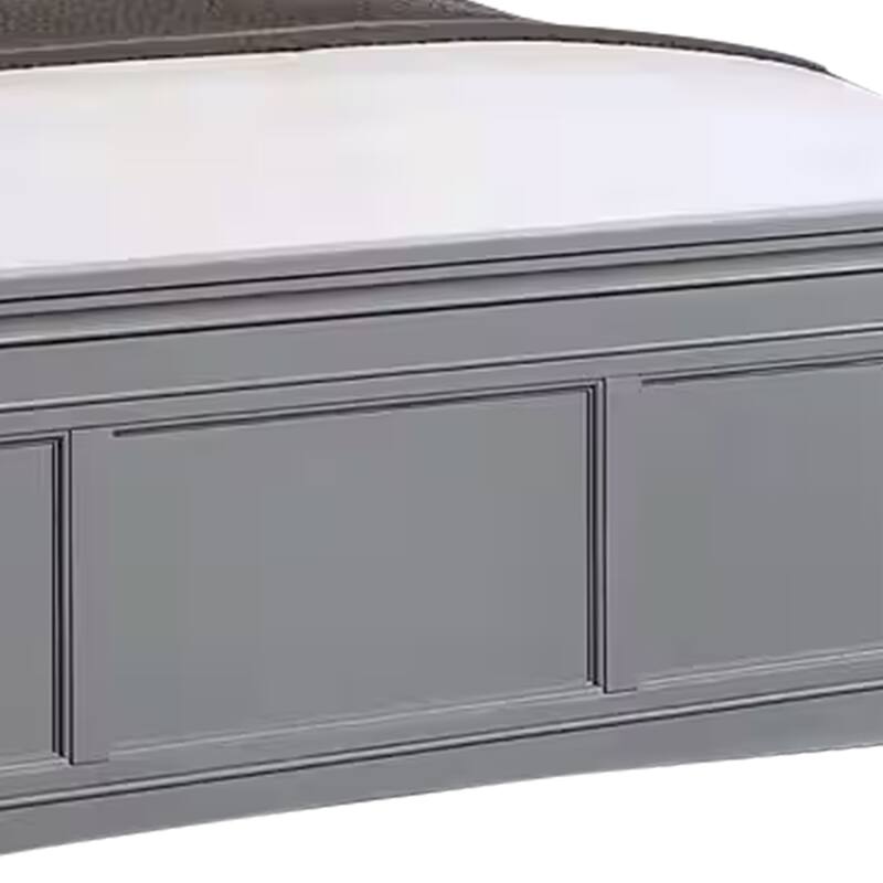 Lile King Bed with Crown Moulding, Storage Drawers, Gray Solid Wood
