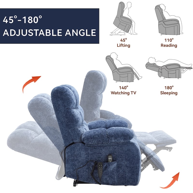 Large Dual Motor Chenille Power Lift Recliner Chair with Massage and Heat and Power-Remote, Infinite Position