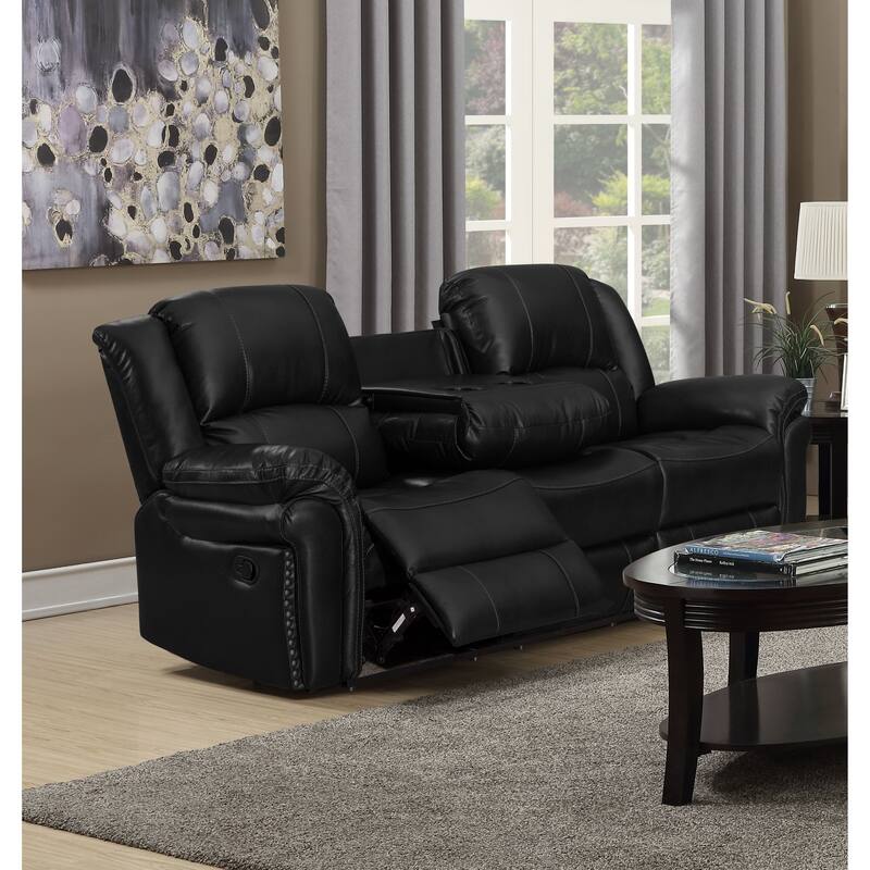 Etsan Faux Leather Reclining Sofa - Black