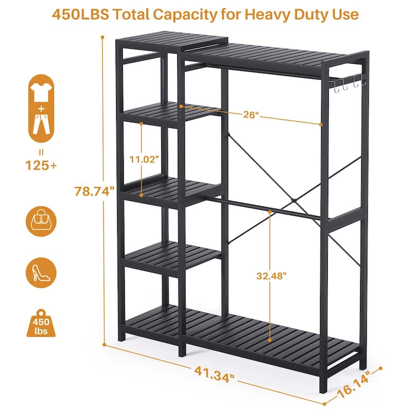 Bamboo Closet System Clothes Rack, Large Freestanding Garment Rack Clothing Rack for Hanging Clothes