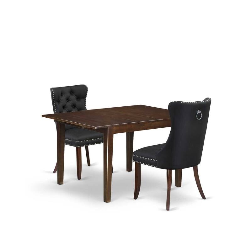 HomeStock 3-Pc Mahogany Finish Rectangular Solid Wood Top with Butterfly Leaf Dining Table Set