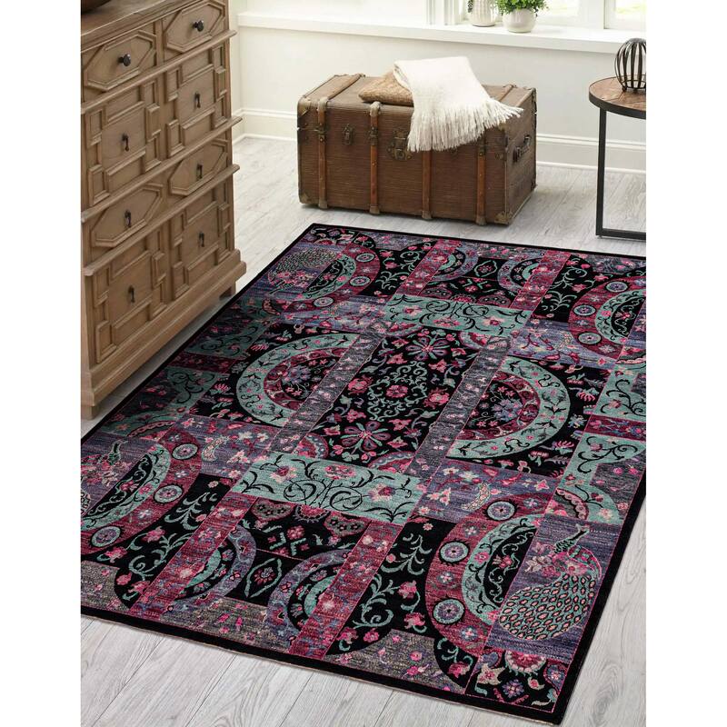 ECARPETGALLERY Hand-knotted Signature Collection Black, Burgundy Wool Rug - 7'10 x 9'11