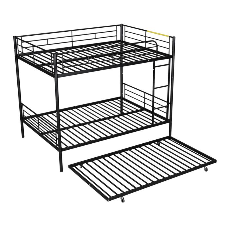 Full Over Full Metal Bunk Bed with Trundle, Black