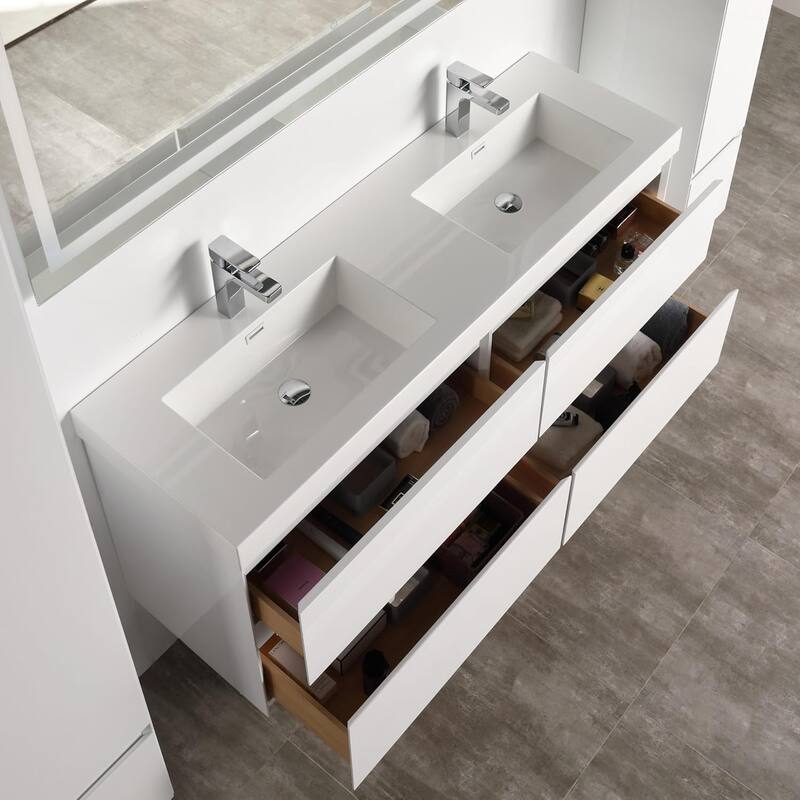 Blossom Wall Mounted Floating Bathroom Vanity with Double Acrylic Sink