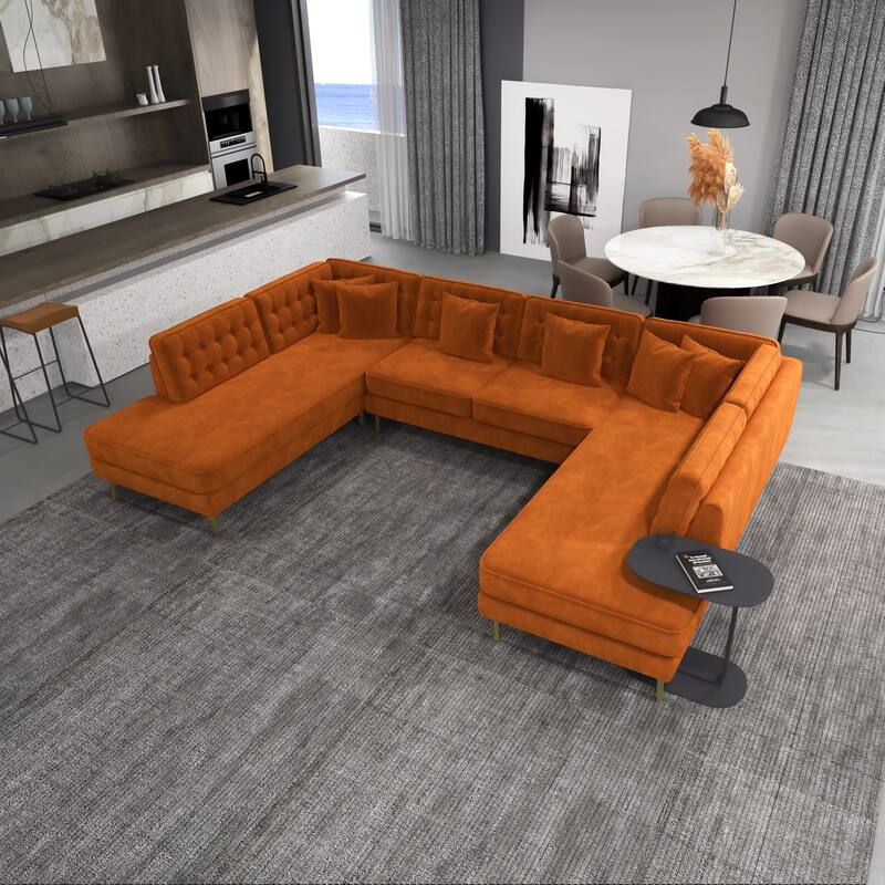 Cales Modern Living Room U-Shaped Velvet Corner Sectional Couch
