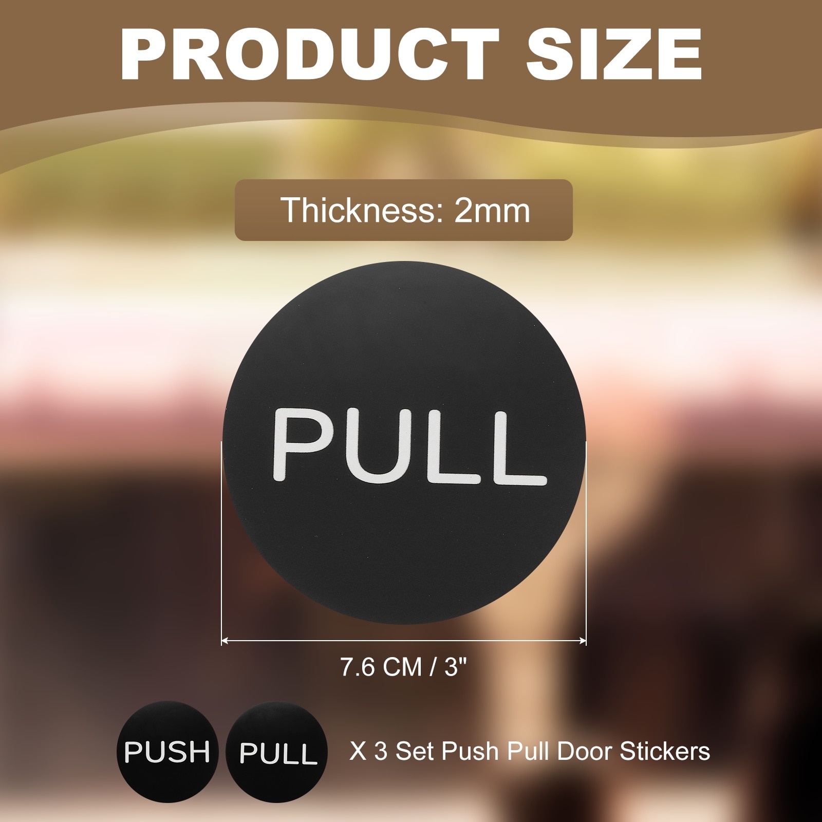 Push Pull Door Stickers, Push and Pull Signs Plate, Round, - 4"