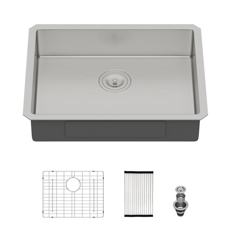 Undermount Single Bowl 16 Gauge Stainless Steel Kitchen Sink in Brushed Nickel
