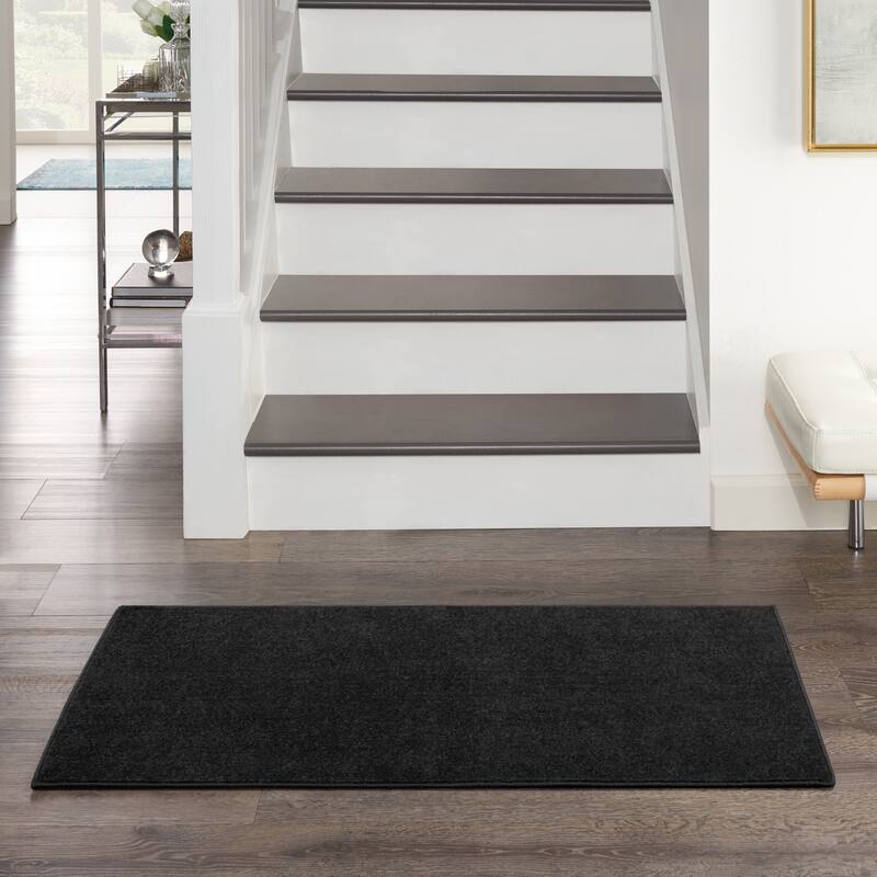 Nourison Essentials Solid Contemporary Indoor/Outdoor Area Rug - 2' x 4' Runner - Black