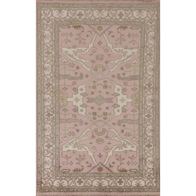 Light Pink Floral Oushak Oriental Area Rug Handmade Wool Carpet - 4'10"x 7'8"