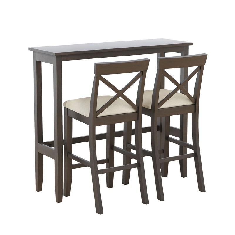 3 piece bar table set 48 inch narrow table and 2 upholstered