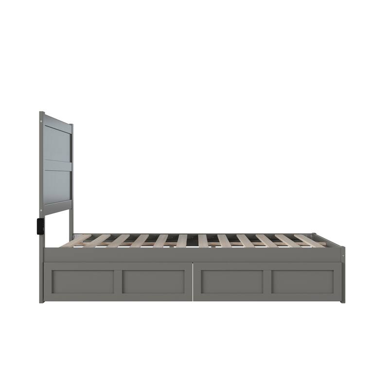 Full Size Bed with Drawers - Grey Storage Platform Bed Frame - Modern Elegance Bedroom Furniture