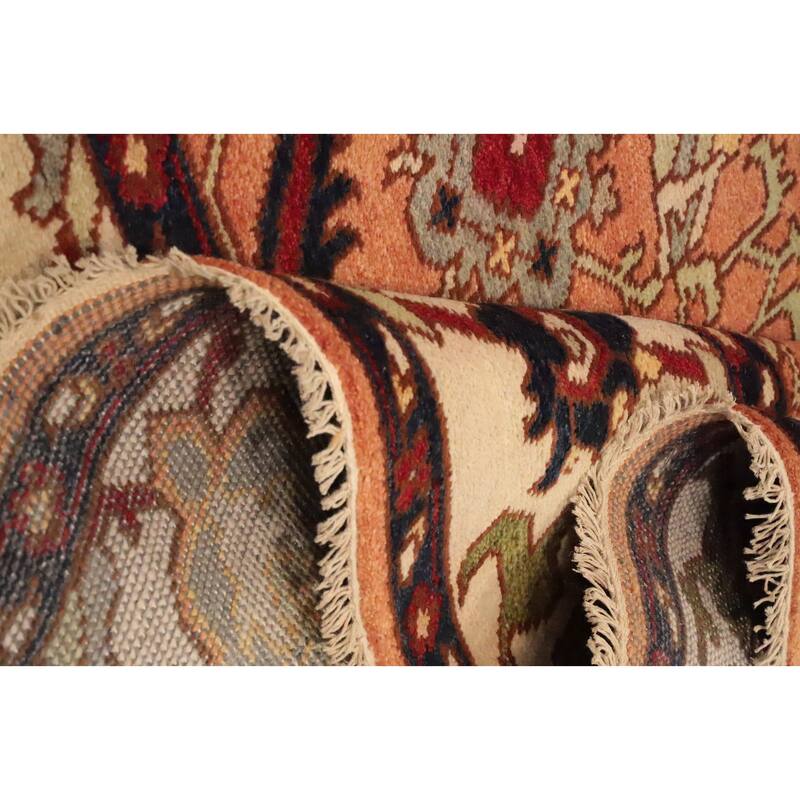 Hand Knotted Oriental 100% Wool Carpet Transitional All-Over Oranges & Rust Oushak Area Rug - 9' 10'' X 7' 10''