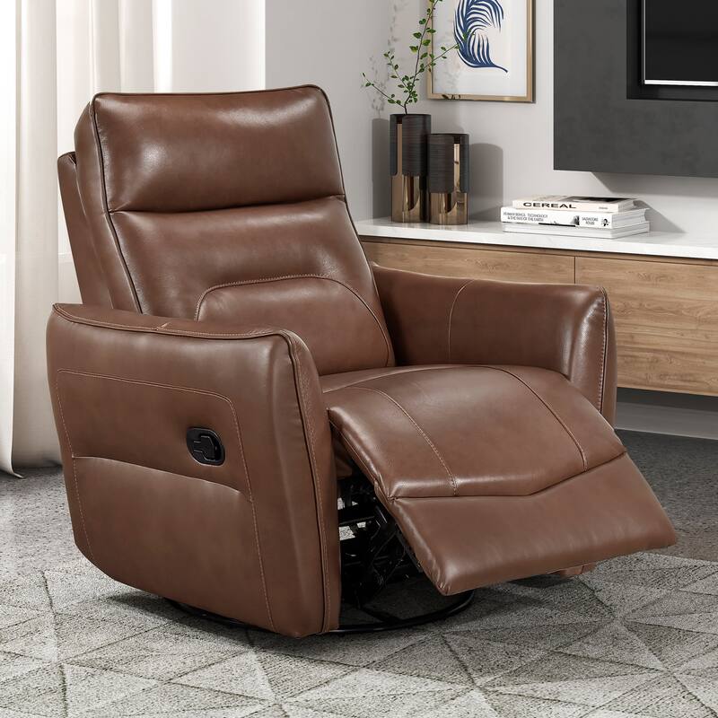 Esther 36" Leather Swivel Glider Recliner - Pull-Handle Motion