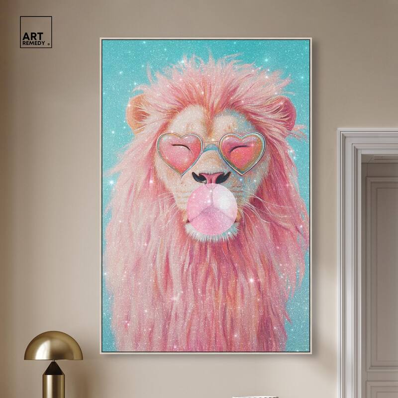 Pastel Lion Bubblegum Canvas by Art Remedy