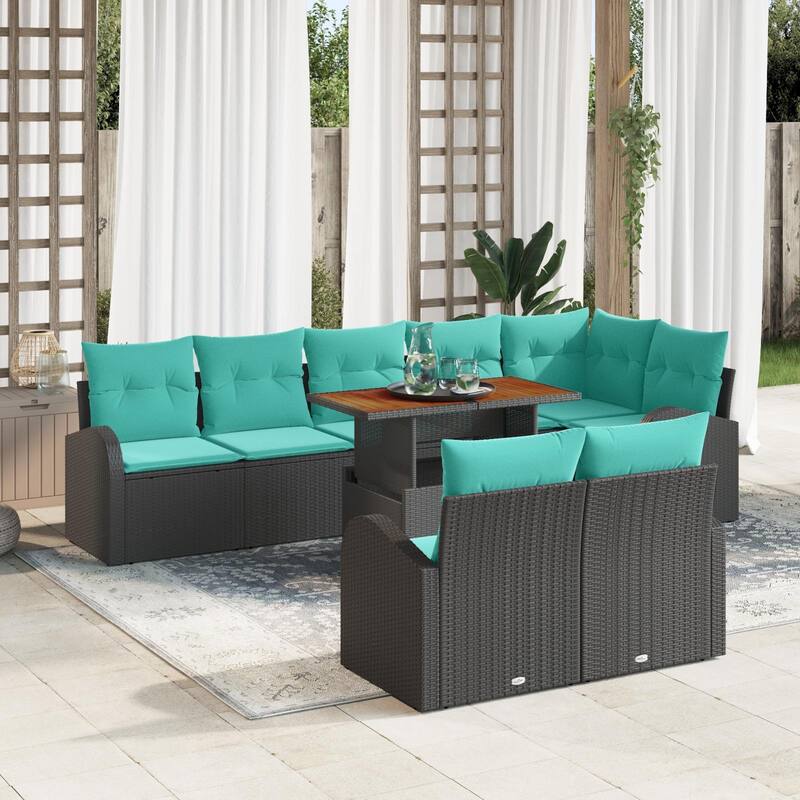 vidaXL 9 Piece Garden Sofa Set with Cushions Black Poly Rattan - 113.8×48.8×27.2