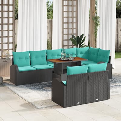 vidaXL 9 Piece Garden Sofa Set with Cushions Black Poly Rattan - 113.8×48.8×27.2