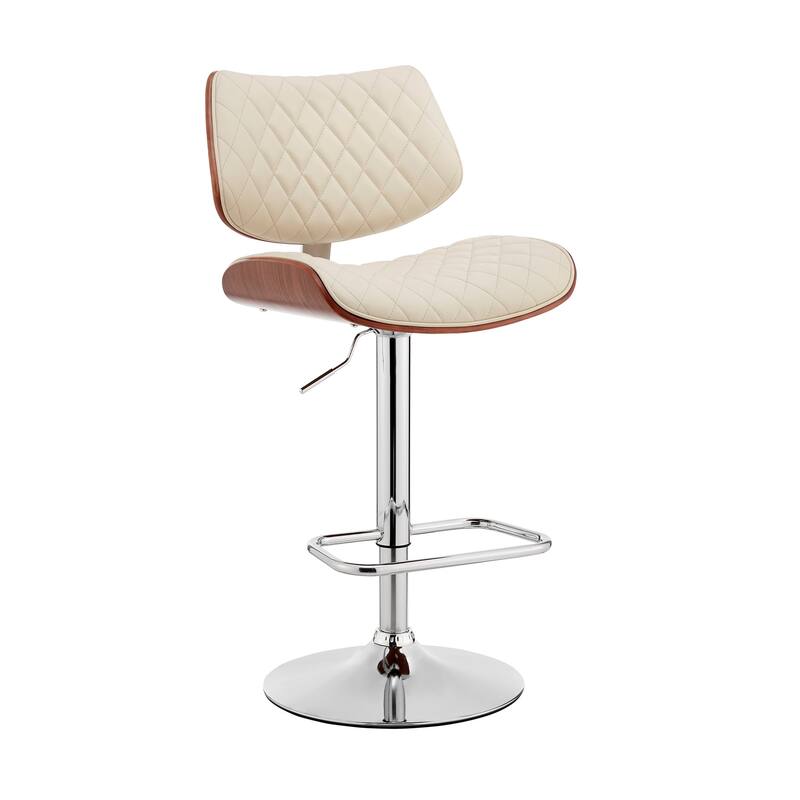 Faux Leather Adjustable Bar Stool with Swivel Seat and Chrome Matte Frame - Cream-Silver
