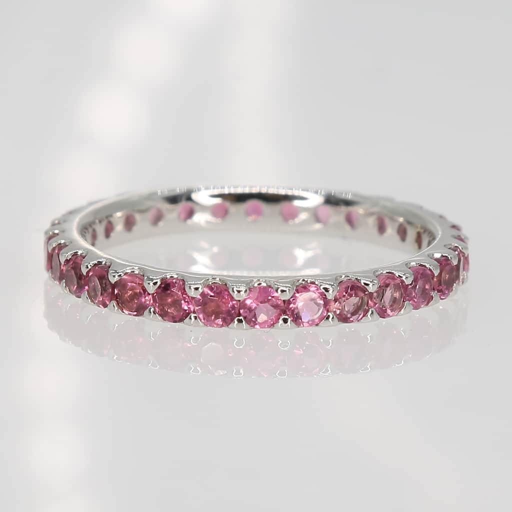 Miadora 10k White Gold Pink Tourmaline Stackable Eternity Band Ring