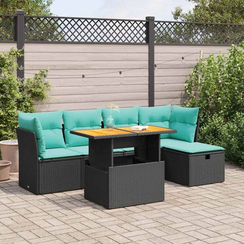 vidaXL Patio Sofa Set with Cushions Outdoor Furniture 6 Piece Poly Rattan - 21.7 x 24.4 x 27.2 - Black-with storage