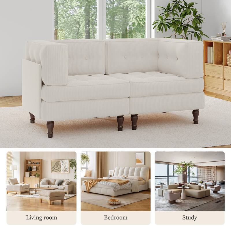 Modular Corduroy Corner Sectional Sofa Couch Set with Tufted Cushion