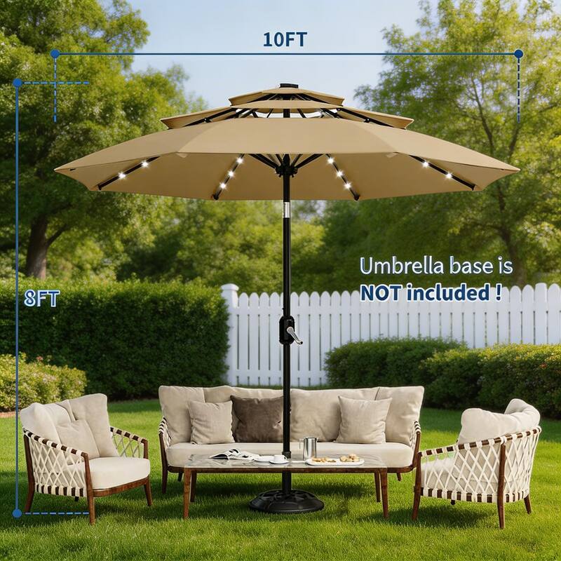 3-Tier Solar Patio Umbrella, with LED Lights and Vents