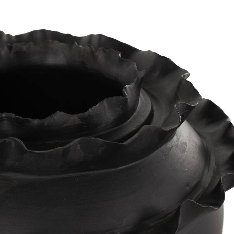 White or Black Ceramic Wide Rounded Floral Inspired Abstract Decorative Vase with Layered Petals