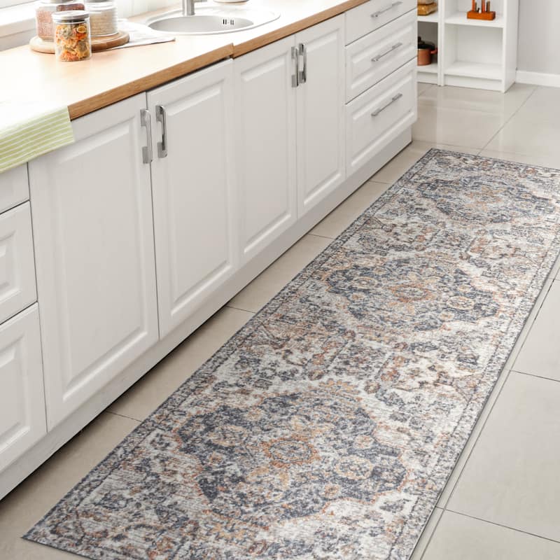JONATHAN Y Brandy Bohemian Medallion Low-Pile Machine-Washable Cream/Terra Area Rug
