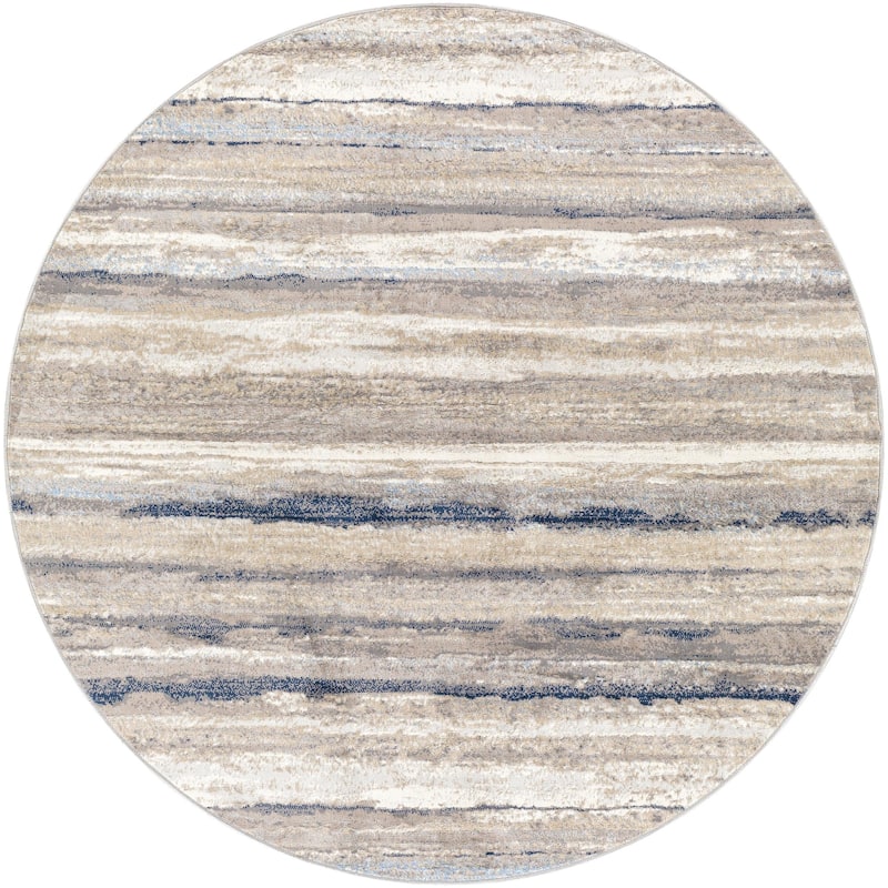 Livabliss Roma Modern Striped Area Rug - Blue/Grey - 6'7" x 6'7" Round