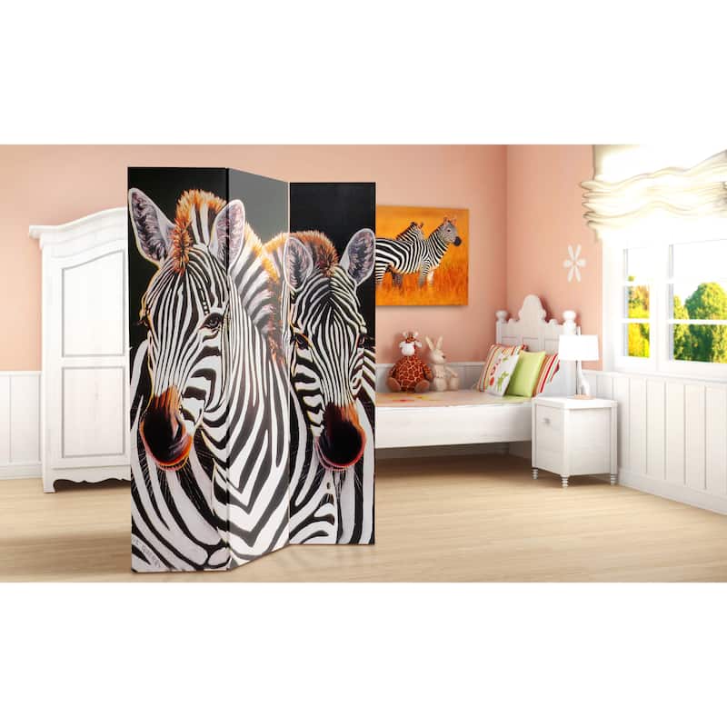 Handmade Canvas Double-sided Elephant/ Zebra Room Divider (China)