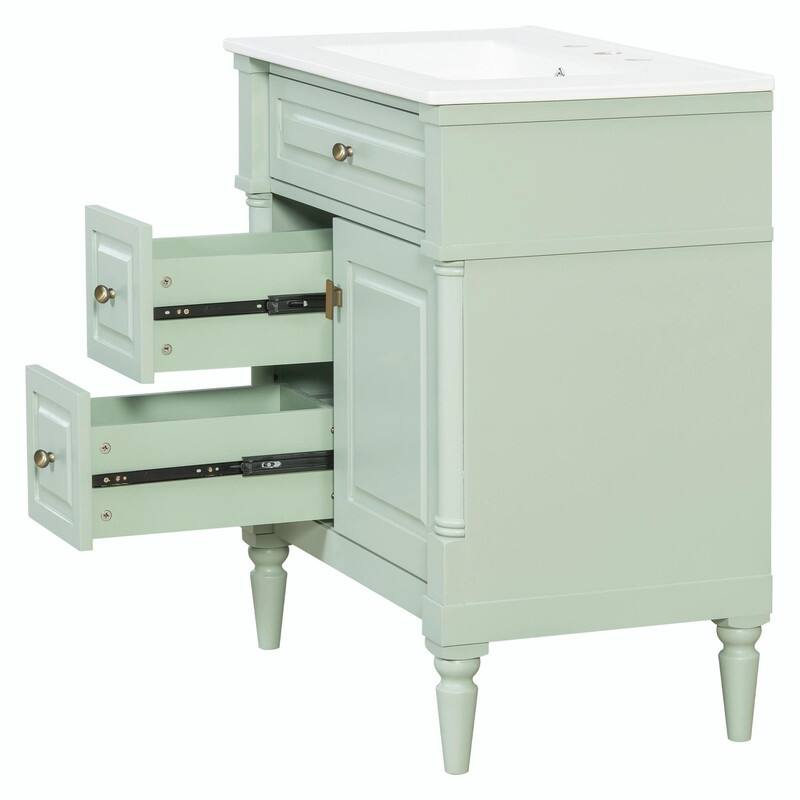 36" Bathroom Vanity with Sink, Freestanding Bathroom Cabinet with Ceramic Basin, Flip Drawer